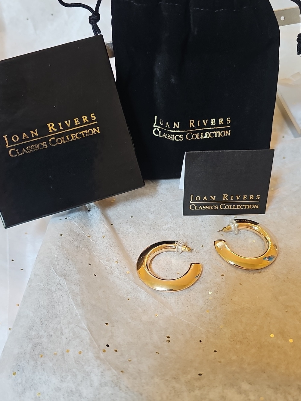 Vintage Joan Rivers Classics Gold Tone Dome Hoop Earrings New In Box!